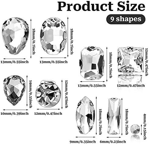 KALIONE 240 Бр. Големи Sew Кристали от Прозрачно Стъкло, Кристал скъпоценни камъни за Diy, Смесени Форми, Метални Кристали с фиксирана