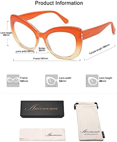 AMOMOMA 3 Опаковки Стилни Големи Очила за четене Котешко око за жени, Модни Очила за четене, Сини Леки Квадратни Компютърни Очила AM6077