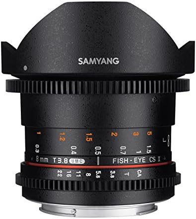 Видеообъектив Samyang 8mm Т3.8 VDSLR II с ръчно фокусиране, за Огледално-рефлексен фотоапарат Canon