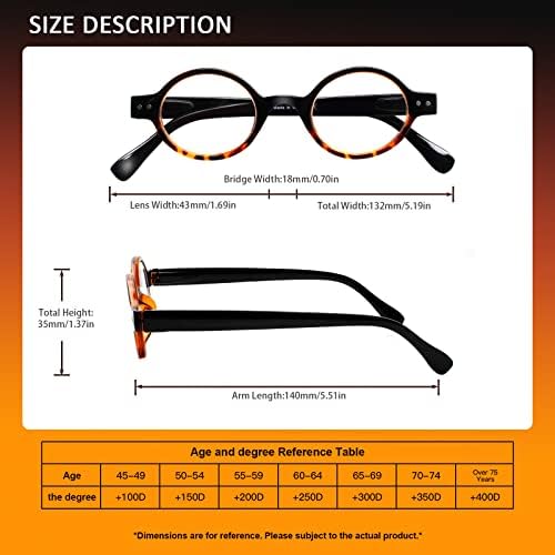 JOSCHOO 5 опаковки Ретро кръгли очила за четене, мини-малки удобни ридеров за жени и мъже
