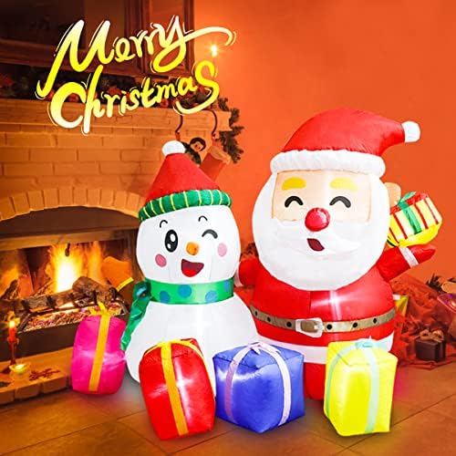 5-Подножието Коледни Надуваеми Улични Украса Дядо Коледа и Снежен човек с Подарък предавателна кутия, Коледни Надуваеми Декорации за двор