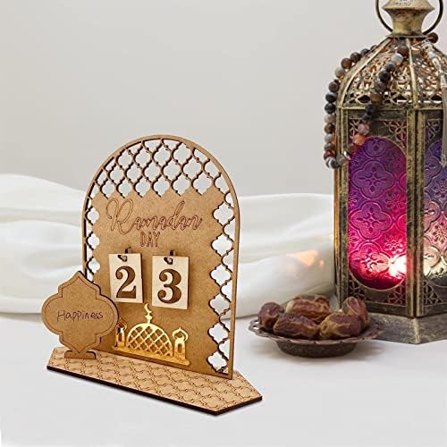 AYGJKIE Календар Рамадан Календар Ейд Мубарак, | Eid Mubarak Обратно броене от 30 дни Дървен Календар за подаръци в Рамадан|Календар
