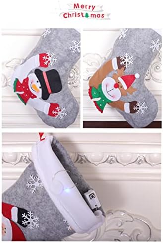 BRUGUI Коледни Чорапи Подарък Пакет Сиво с Подсветка Навечерието на Коледа Коледна Украса Чанта Бонбони Коледно Дърво Висулка Снежен