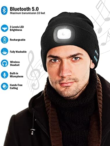 Bluetooth Шапчица-бини с подсветка, USB Акумулаторна Светодиодна Шапка със Слушалки, Музикална Шапчица-Бини с Осветени, Подаръци