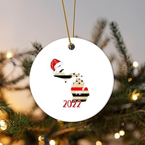 Весела Коледа Мичиган 2022 Керамичен Коледен Орнамент Коледни Сувенири Национална Гордост Коледни Висящи Украси 3 Инча направи