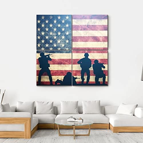 ERGO PLUS Войници в штурмовом стил Гръндж Флаг на САЩ Стенно Изкуство Страхотна Растянутая Картина, Готова да бъде обесен за дома