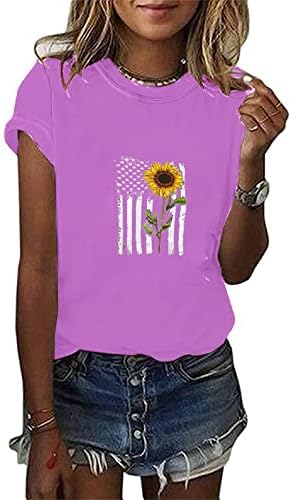 Блуза с Кръгло деколте Дамски Лятна Есенна Дрехи с Къс Ръкав Модерна Графична Ежедневна Блуза, Риза за Дами U4 U4