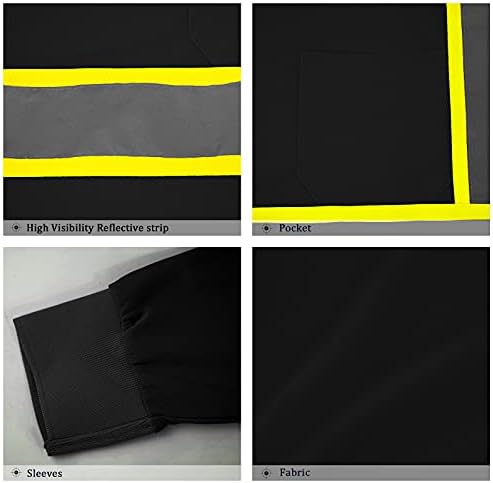Защитно риза Pomerol с дълъг ръкав, Светоотражающая, с висока видимост, на 3 опаковки, Дишаща Черна Защитна тениска Унисекс с лента