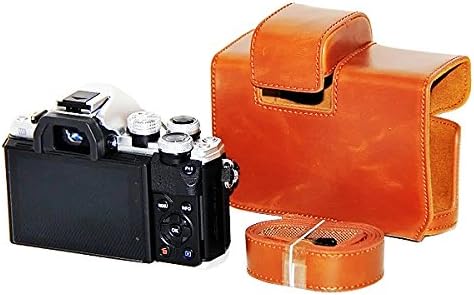 First2savvv XJPT-EM10II-A09 Кафяв пълен размер калъф за цифров фотоапарат от изкуствена кожа точна засаждане, чанта с каишка