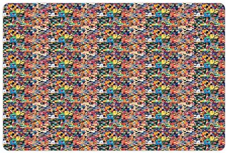 Foldout Геометричен подложка за домашни за храна и вода, Пиксельный рисуване с Цветен Печат, Цифров Режим Абстрактни форми, Правоъгълен Нескользящий
