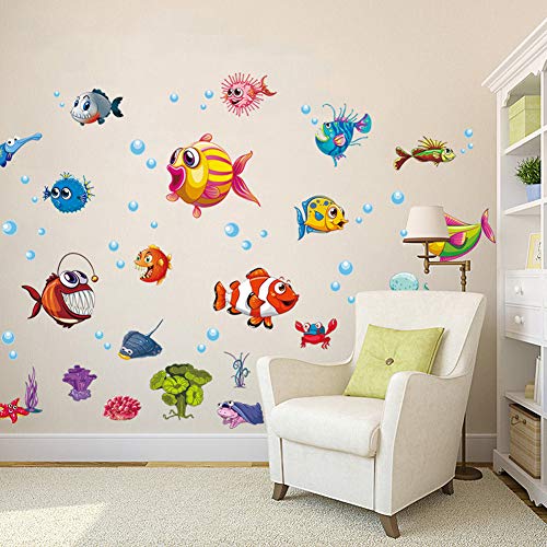 Wallpark Скъпа Стикер на стената Като Щастливи Риби В Океана Под Морското Коралов Риф, Свалящ Стикер На Стената, Детска