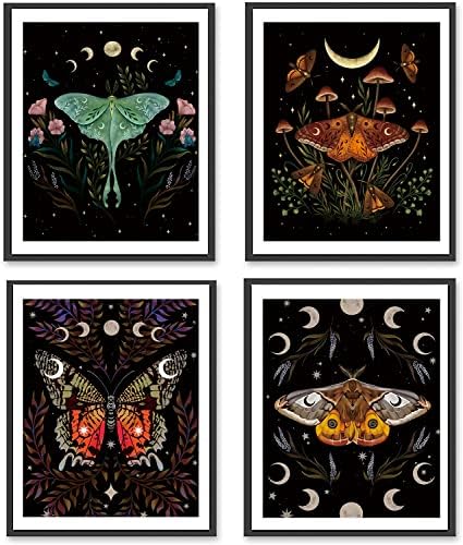 Ретро Постер Пеперуда Гъби Цвете на Луната и Слънцето Стенно Изкуство Платно Картина Начало Декор, Забавно Сладко Творчеството