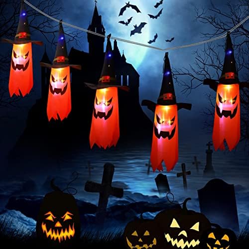 Светлините на Хелоуин, 11,5 метра, захранван С Батерии, 5 Led Гирлянди за Украса за Хелоуин, Ужасно Подвесное Украса Шапка на Магьосник-Призрак