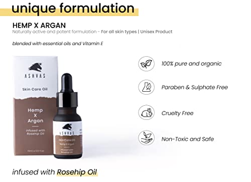 ASHVAS Органично масло за грижа за кожата | Масло от семена на канабис, с Мароканския Аргановым масло, Етерични масла и Вит. E | Хидратация