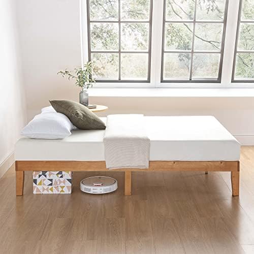 Mellow Naturalista Classic - 12-Инчов легло-платформа от масивно дърво с дървена пръчка, Пружинен блок не се изисква, лесен монтаж,