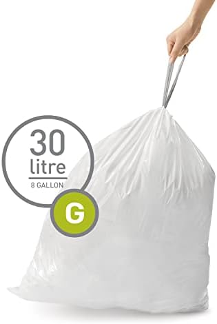 торби за боклук simplehuman Code G, изработени по поръчка, с завязками, 240 парчета, 30 литра / 8 Литра, бял