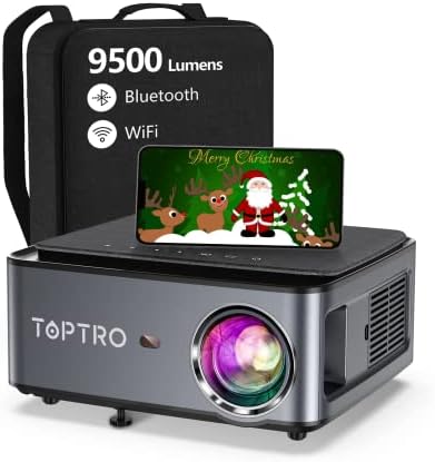 Проектор TOPTRO, 5G Wifi и Bluetooth-проектор, 500 ANSI (по-18000 л) Вградена шрайбпроектор 1080P за употреба на открито, 4P / 4D