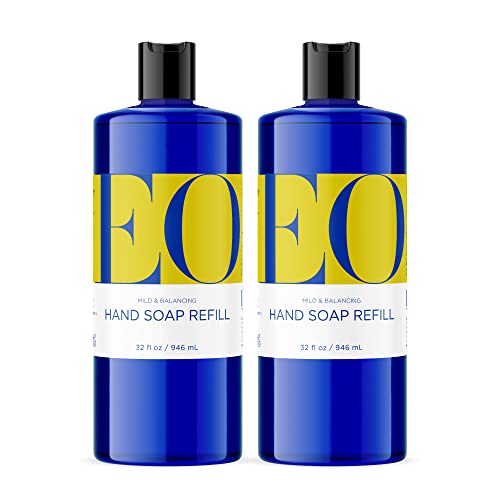 EO Течен сапун за ръце Зареждане, 32 грама (опаковка от 2 броя), Лимон и евкалипт, Органично нежно почистващо средство на растителна