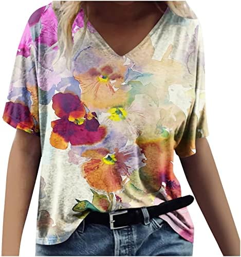 Тениски с къс ръкав За момичета, Блузи С Флорални Принтом, Тениски с кръгло деколте и Дълбоко V-образно деколте, Тениски От Ликра