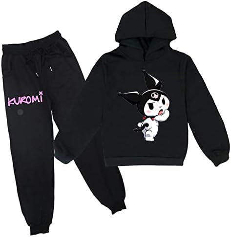 Visaml/Детска Hoody Kuromi с качулка, 2 броя, Hoody с дълги ръкави и панталони за джогинг, Комплект дрехи, спортно облекло с