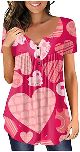 NOKMOPO/ на Женската Риза, Модни и Ежедневни Тениска с Принтом в Свети Валентин е Свободна Тениска с V-образно деколте и къс