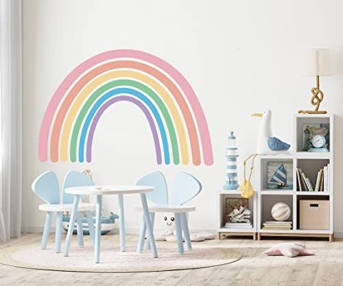 Стикер На стената в пастелни цветове, с Дъга - Vinyl Стикер В стил Бохо За детска стая - Стенни Рисувани Спални с Неутрални Земни