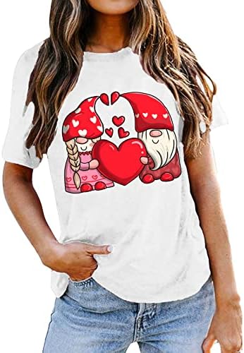 Дамски Блузи с къс ръкав, Дамски Блуза, Тениска на Свети Валентин, Скъпа Cartoony Принт на Любов, Топ с Кръгло Деколте и Къси Ръкави