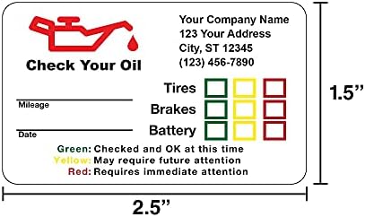 Етикети за смяна на масла, гуми, спирачки и акумулатори за Сервизи с логото на Check Oil Stock, Печат Indy Print 2 tb капацитет, 500 Етикети