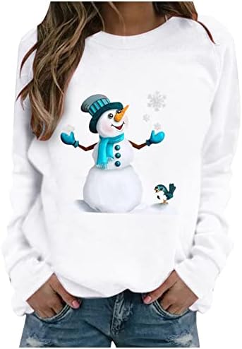 Коледна Hoody Жена С Кръгло деколте и Дълъг Ръкав, Тениски с Принтом Коледен Снежен човек, Блуза, Пуловер, Незаменим Топ