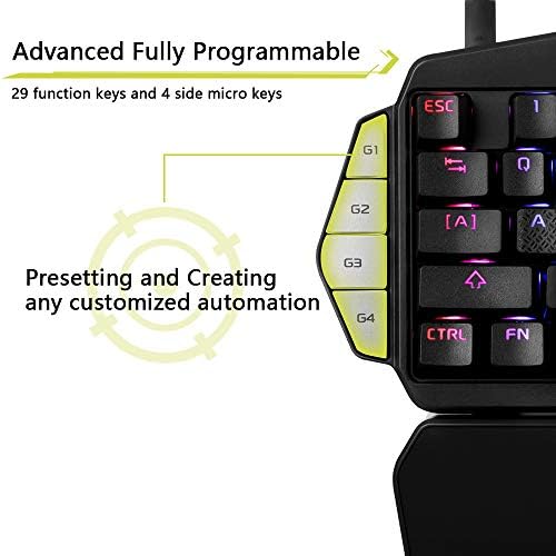 Подобрена механична клавиатура DeLUX за игра с една ръка с бял ключ подсветка Chroma RGB, 33 програмируеми бутони, вградена