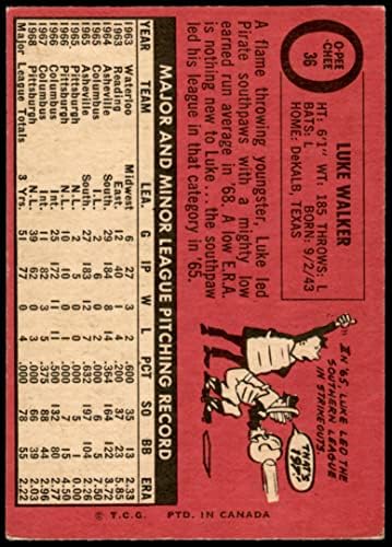 1969 O-Pee-Chee 36 Люк Уокър Питсбърг Пайрэтс (Бейзболна картичка) VG/БИВШИ пирати