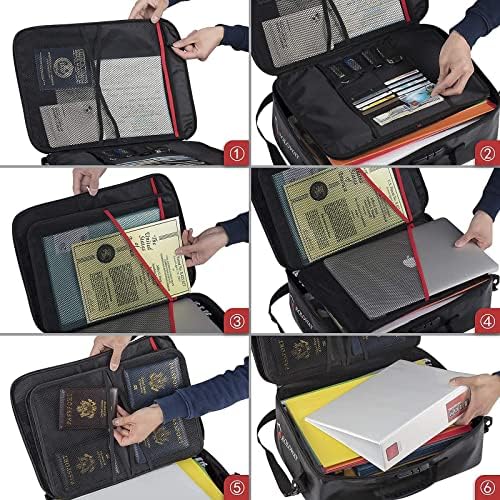 ROLOWAY Многопластова Пожароустойчива чанта за съхранение на файлове Черен цвят (17 x 11,8 x 5 инча) с Ключалка и Малко Стоманена сейф