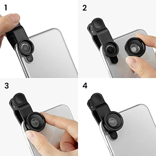Обектив за камера на мобилен телефон kwmobile 3-в-1 - Включват обективи от типа Рибешко око, макро - и широкоъгълен обектив - Комплект