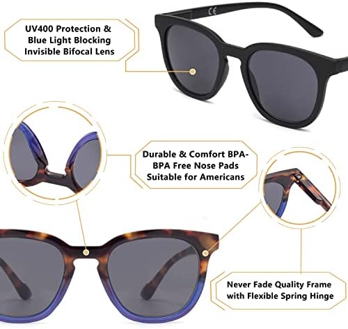 Дамски невидими Бифокални очила за четене LianSan, Ретро Слънчеви очила с защита от Uv, с Пружинным тръба на шарнирна връзка,
