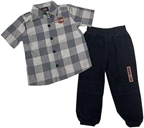 Комплект от детски ризи в карирани и дънкови панталони на Harley-Davidson за малки момчета от 2 теми - Сив