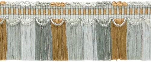 Декоративна Тънки ресни с дължина 2 1/2 инча (6 см), с мъниста и старинни плетени лента (FTRW0250), светло пясъчно-синьо-зелено