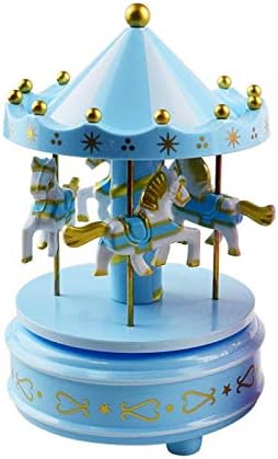 LYMOH Въртележка Музикална Ковчег Украса на Торта, Подарък За Рожден Ден на Нова Детска Играчка Троянски Декоративен Орнамент Carouselblue
