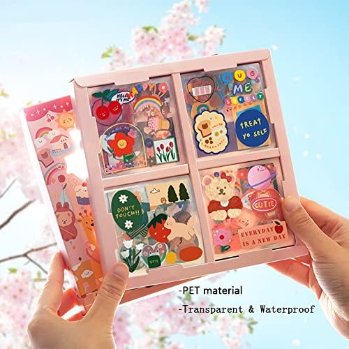 Етикети за водене на дневник с анимационни герои Kawaii за момичета - 100 Листа, Сладък Прозрачни Стикери за рязане на животни