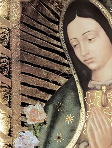 Портрет на Дева мария от Гуадалупе в половината на тялото Рози (12 x 16) Златна Фолио - Религиозно Стенно Изкуство Ламиниран Принт Плакат