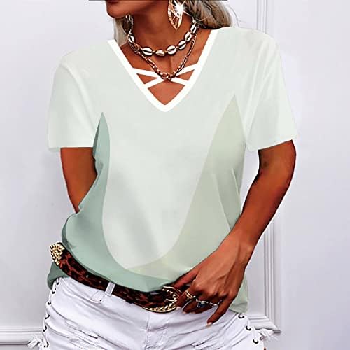 Дамски Блузи, Ежедневни елегантно облечен с Тениска С V-образно деколте и Къс ръкав на Кръст, 2023, Летни Сладък Модни Ризи