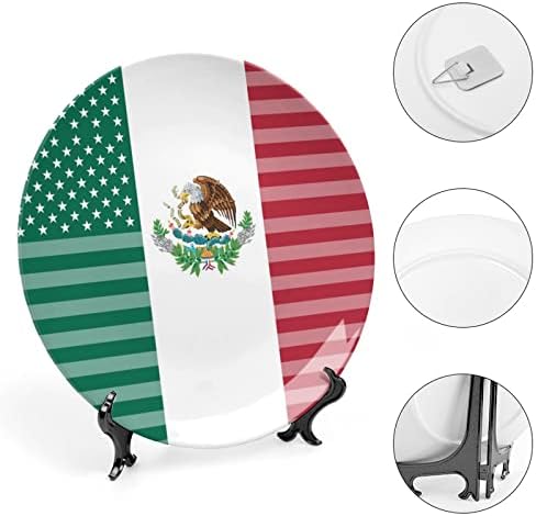 Американо-Мексикански Флаг Ремикс на Керамични Декоративни Чинии от Костен Порцелан със Стойка, Висящи Украшения, Трапезария Чинии