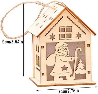 Топка Украшение Венец Къща Кутия за Подарък, Коледни Светещи Дървени Бижута направи си САМ Украса Орнаменти и Висящи Три Коледни