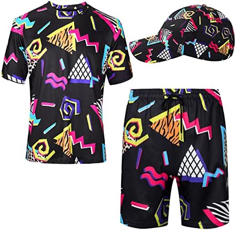 Мъжки Облекла от 2 теми 80-90-те години, ретро-Ризи и къси Панталони, Комплект с Бейзболна Кепкой, Хавайски Годишният Спортен Костюм за