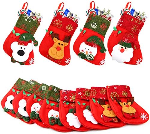 Мини Коледни Чорапи Aitey, Набор от 12 Коледни плюшени 3D герои -дядо коледа, Снежен човек, Северен Елен, Мечка, Обемни Персонализирани