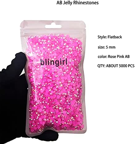 Blingirl Ярко-Розови Кристали AB Jelly 5 мм, 5000 бр, Розови Россыпные Кристали ss20 с фиксирана Облегалка, Блестящ Камък