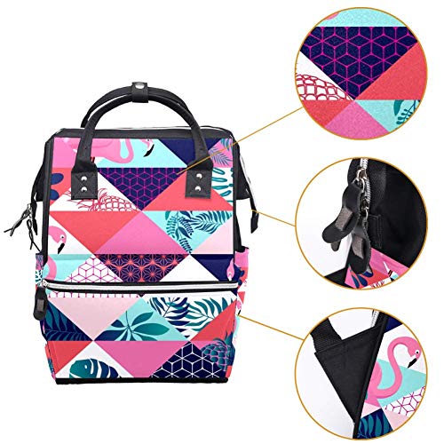 Раница-чанта за Памперси LORVIES Flamingo Palm Pineapple Pink, Многофункционална Чанта За Пътуване с Голям Капацитет