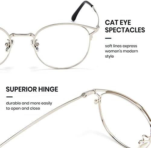 Дамски слънчеви Очила Cyxus, блокиране на синя светлина, 2 опаковки, дизайн на рамки за очила Cateye в кръгла сребърна рамка, защита