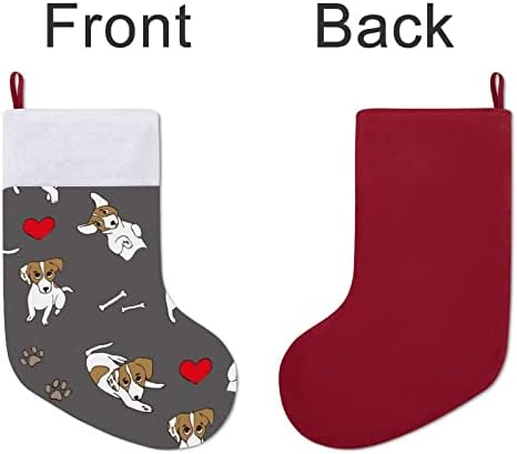 Костите на Кучето Джак-Ръсел Червени Коледни Празници Чорапи, Украса за Дома, Коледна Елха, Висящи Чорапи за Камината