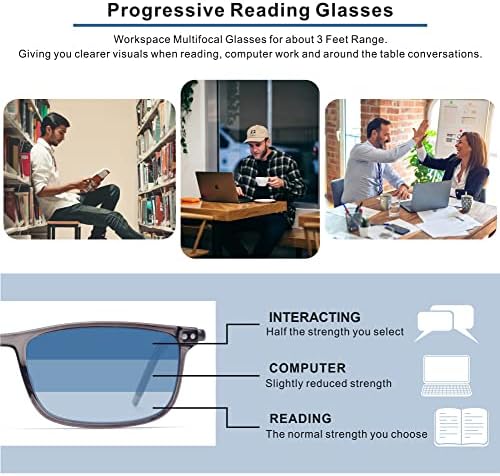 Чувствате Изключително леки прогресивно многофокусные очила за четене Мъжки, алуминиева дограма Skyoak Arm TR90, Блокер синя светлина