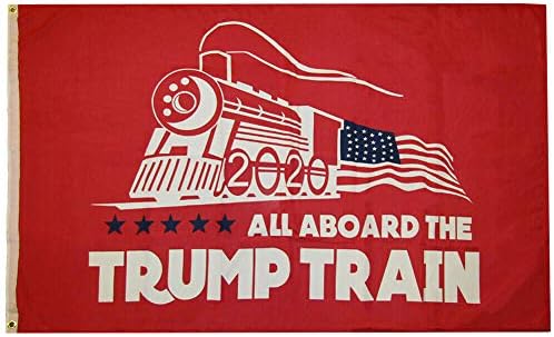 Всички на борда на Влака Тръмп Червен Двустранен 100D Тъкани Поли-Найлонов Флаг 3x5 3 'x5' С люверсами за банери Heavy Duty (RUF)